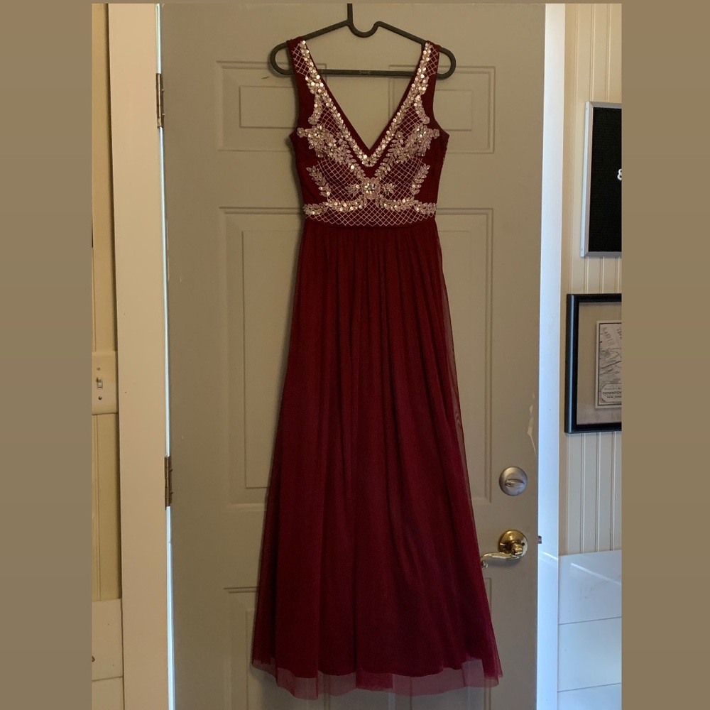 Maroon embellished prom dress
